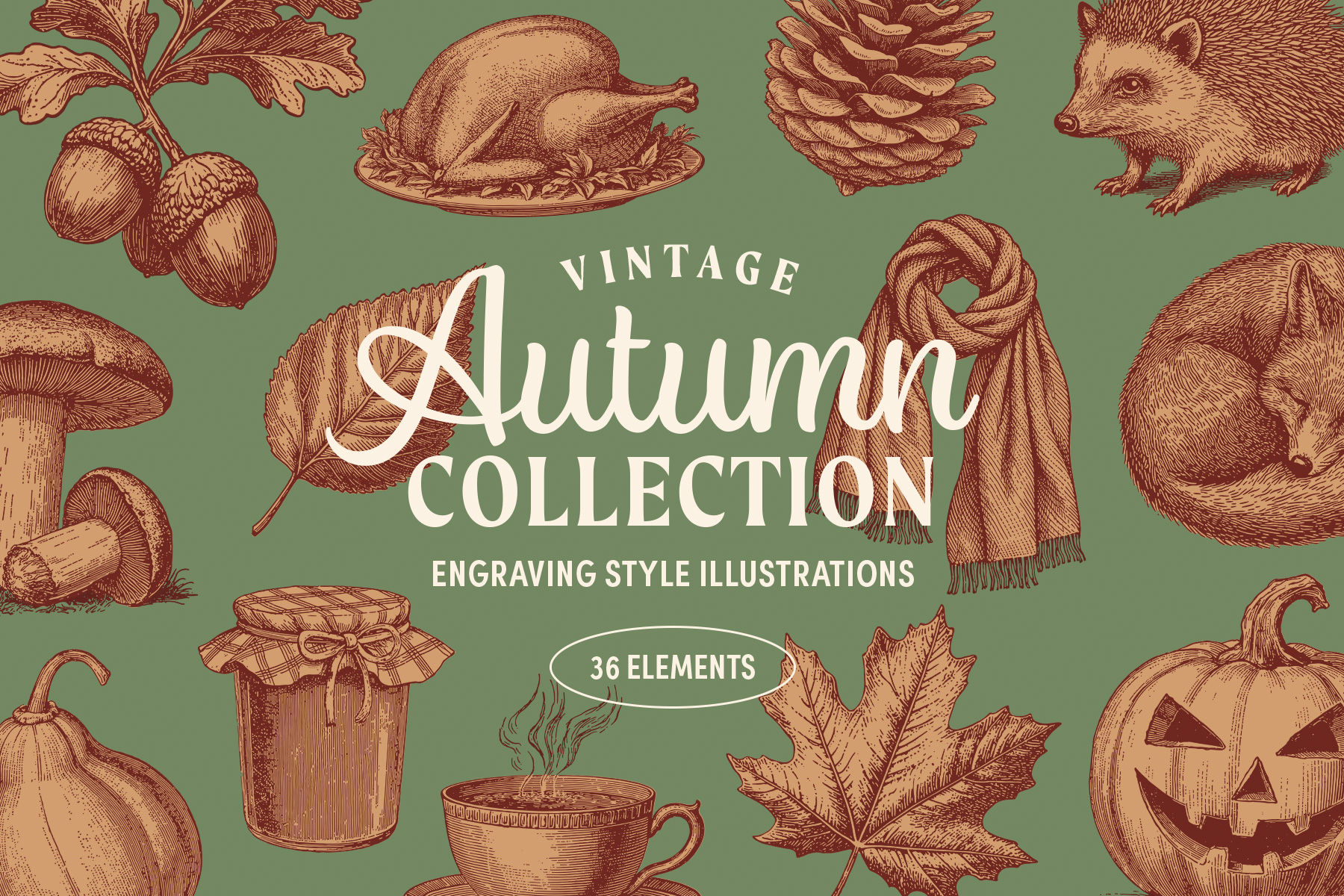 Vintage Autumn Illustrations preview 01