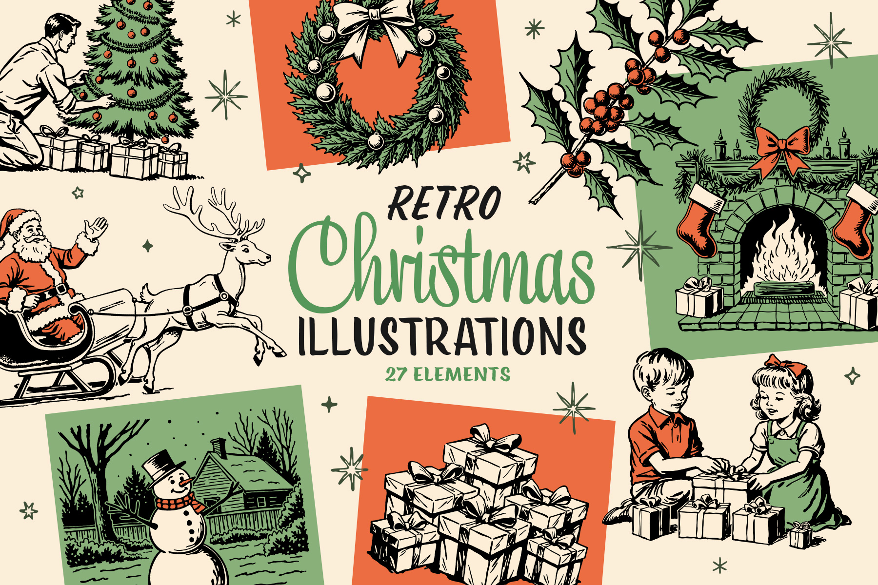 Retro Christmas Illustrations preview01