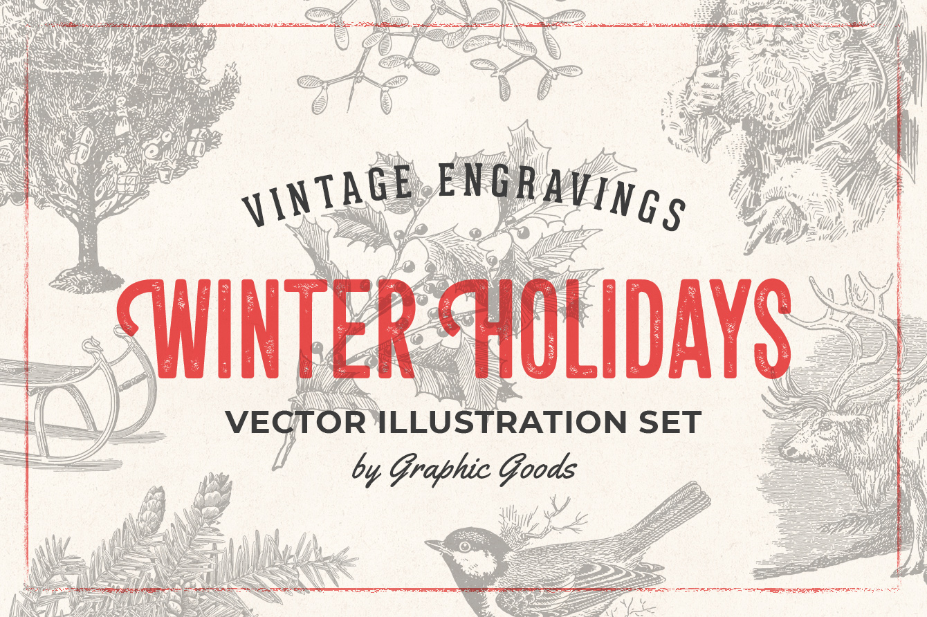 Winter Holidays – Vintage Engraving Illustration Set by Graphic Goods 01